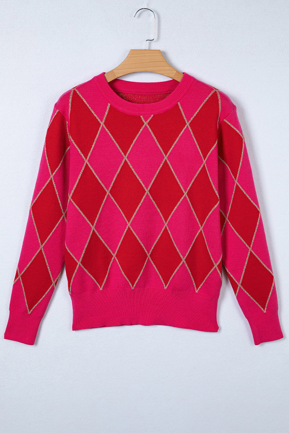 Glitter Rhombus Pattern Knit Womens Casual Sweater