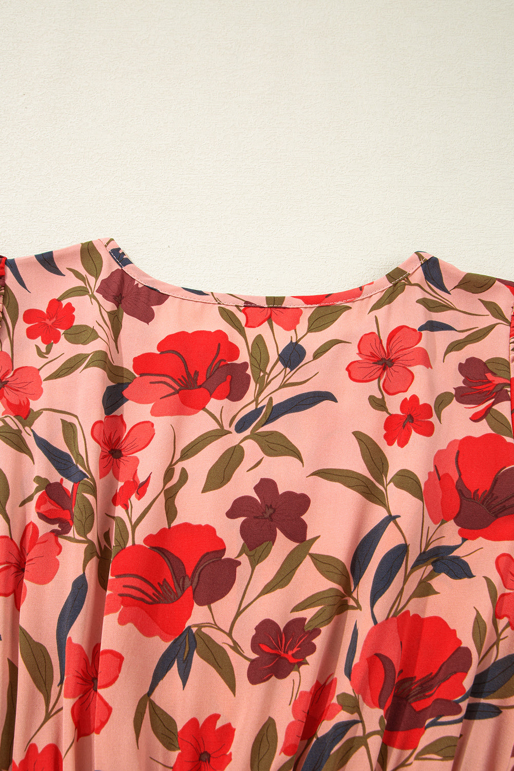 Red Floral Print Wrap V Neck Short Sleeve High Waistband Mini Dress