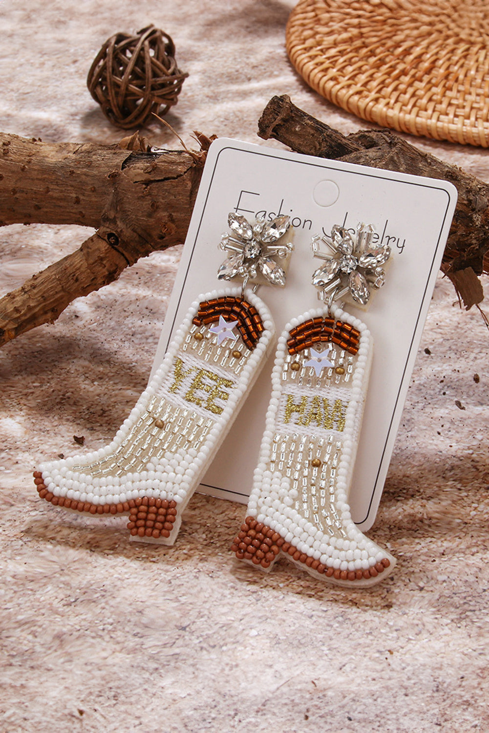 Cowboy Boots Rice Bead Dangle Earrings