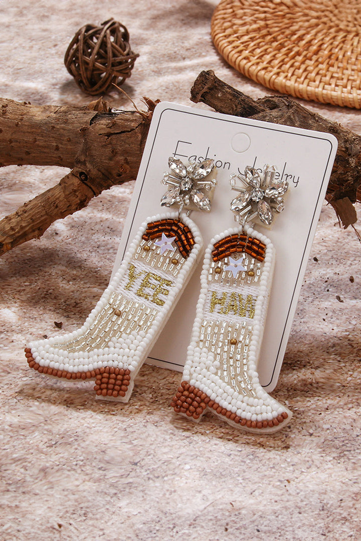 Cowboy Boots Rice Bead Dangle Earrings