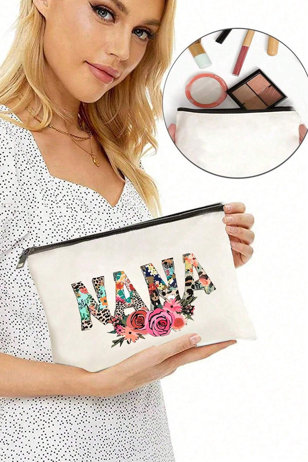 Trousse de maquillage zippée NANA à motif léopard et fleurs