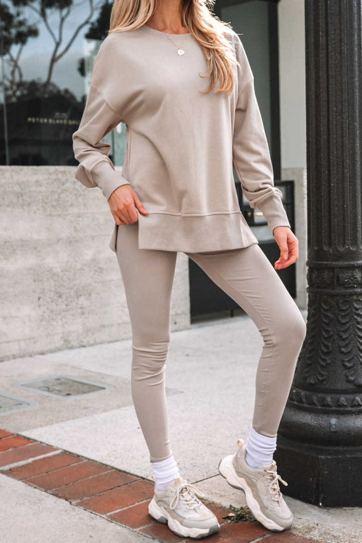 Jet Stream Oversize Slit Sweatshirt Ribbed Leggings 2pcs Set