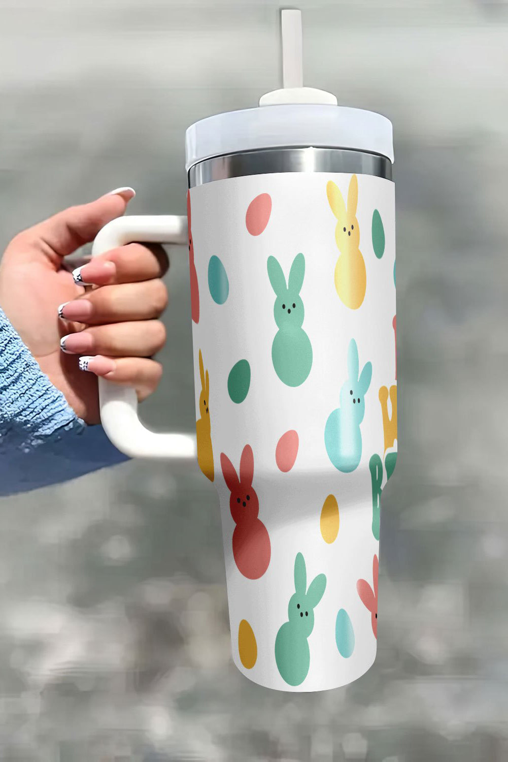 DONT WORRY BE HOPPY Bunny Print Thermal Tumbler 40oz