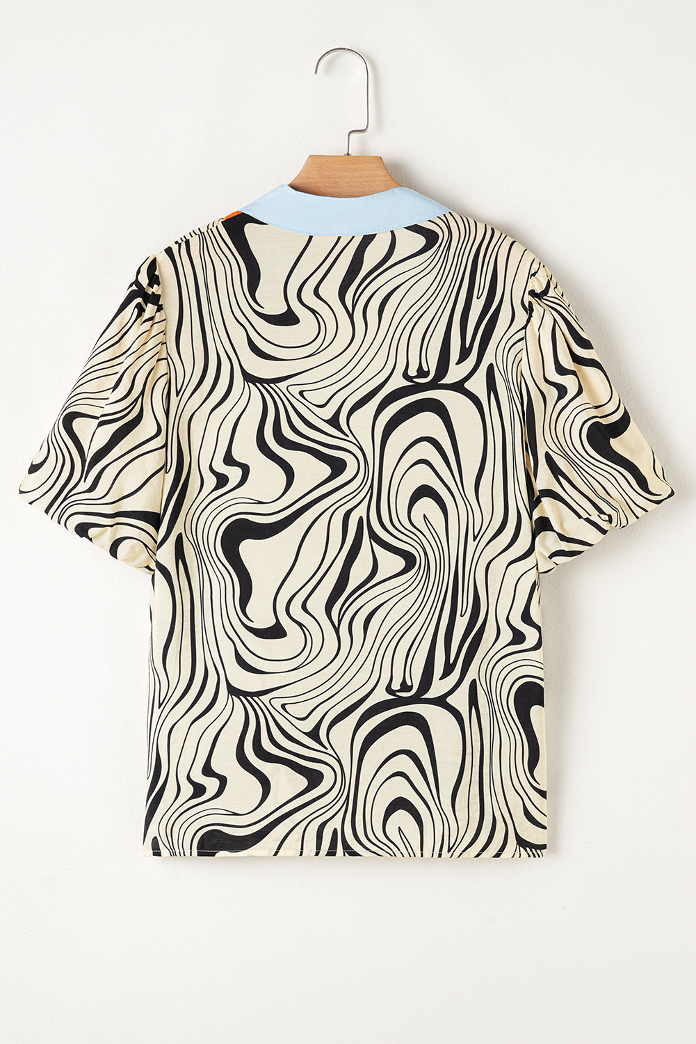 Zebra Stripe Print Contrast V-Neck Ricrac Detail Short Sleeve Blouse Top
