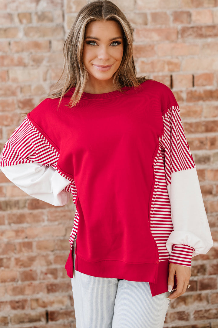 Striped Patchwork Sleeve Colorblock Sweatshirt