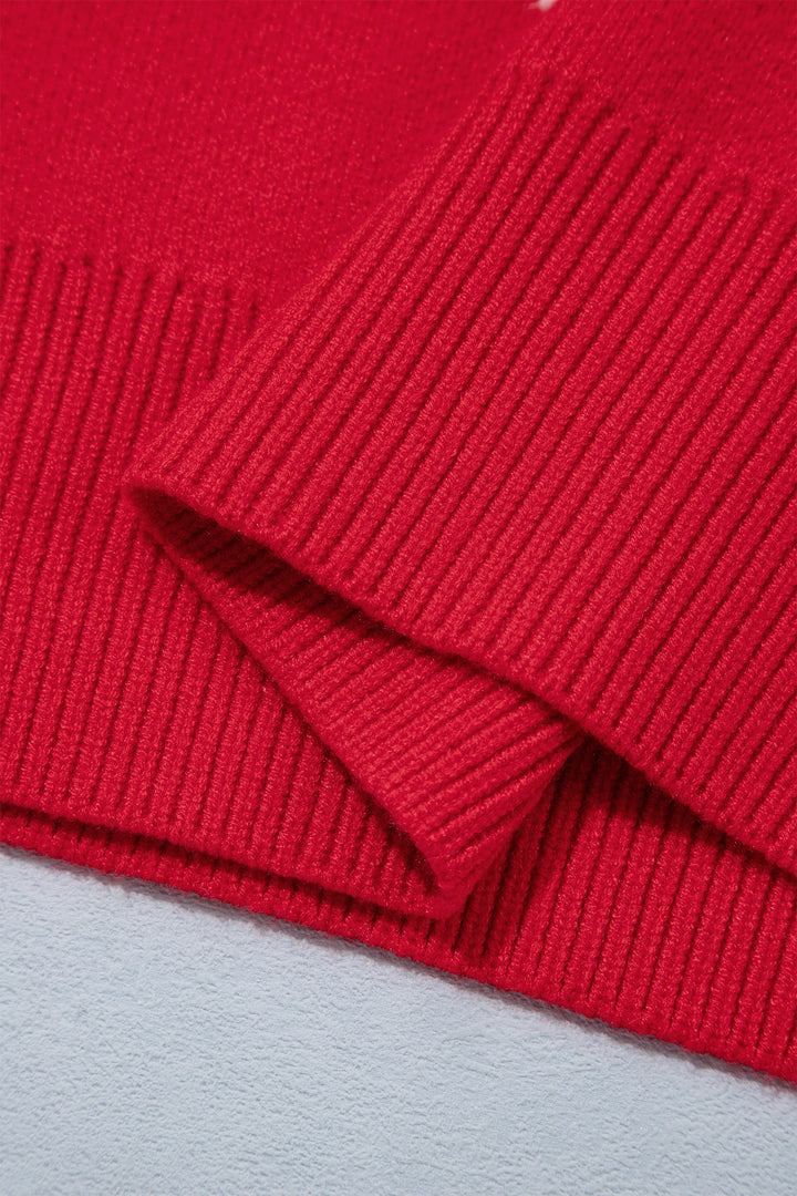 Fiery Red All Over Bow Dropped Shoulder Round Neck Shift Sweater