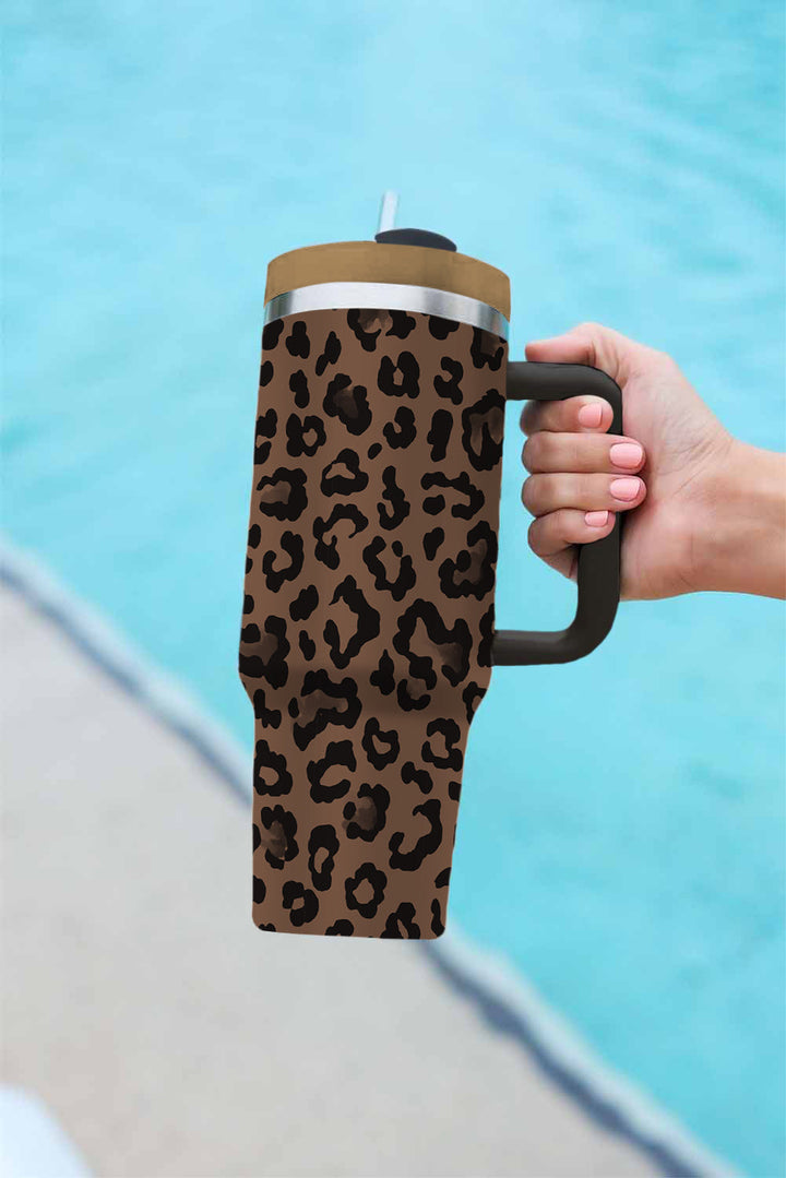 Leopard Print Handle Stainless Steel Large Vacuum Cup 40oz
