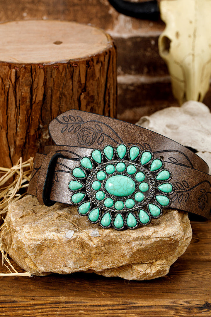 Ceinture en similicuir style western avec pierres précieuses turquoise