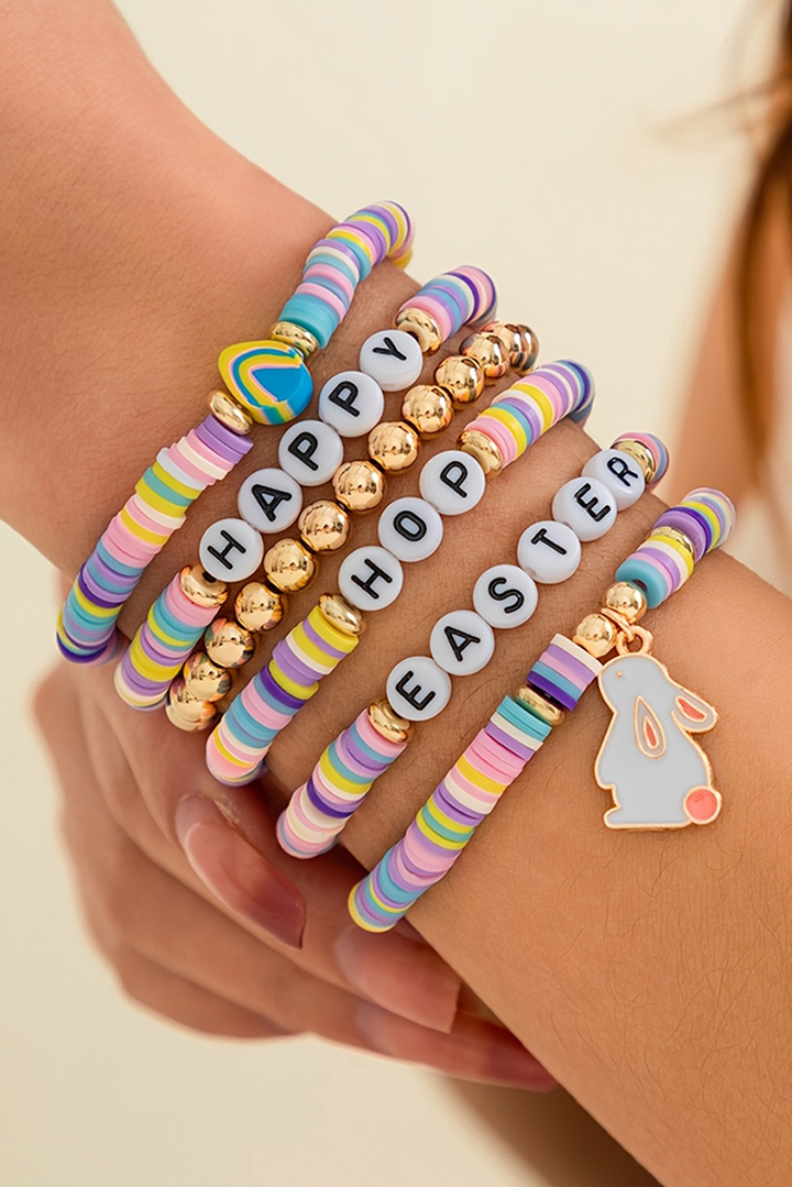 Bracelet élastique multicouche perlé avec lettres « Joyeuses Pâques »