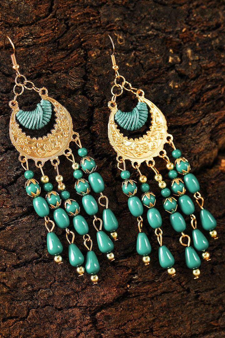 Boucles d'oreilles bohèmes à pampilles et perles en alliage