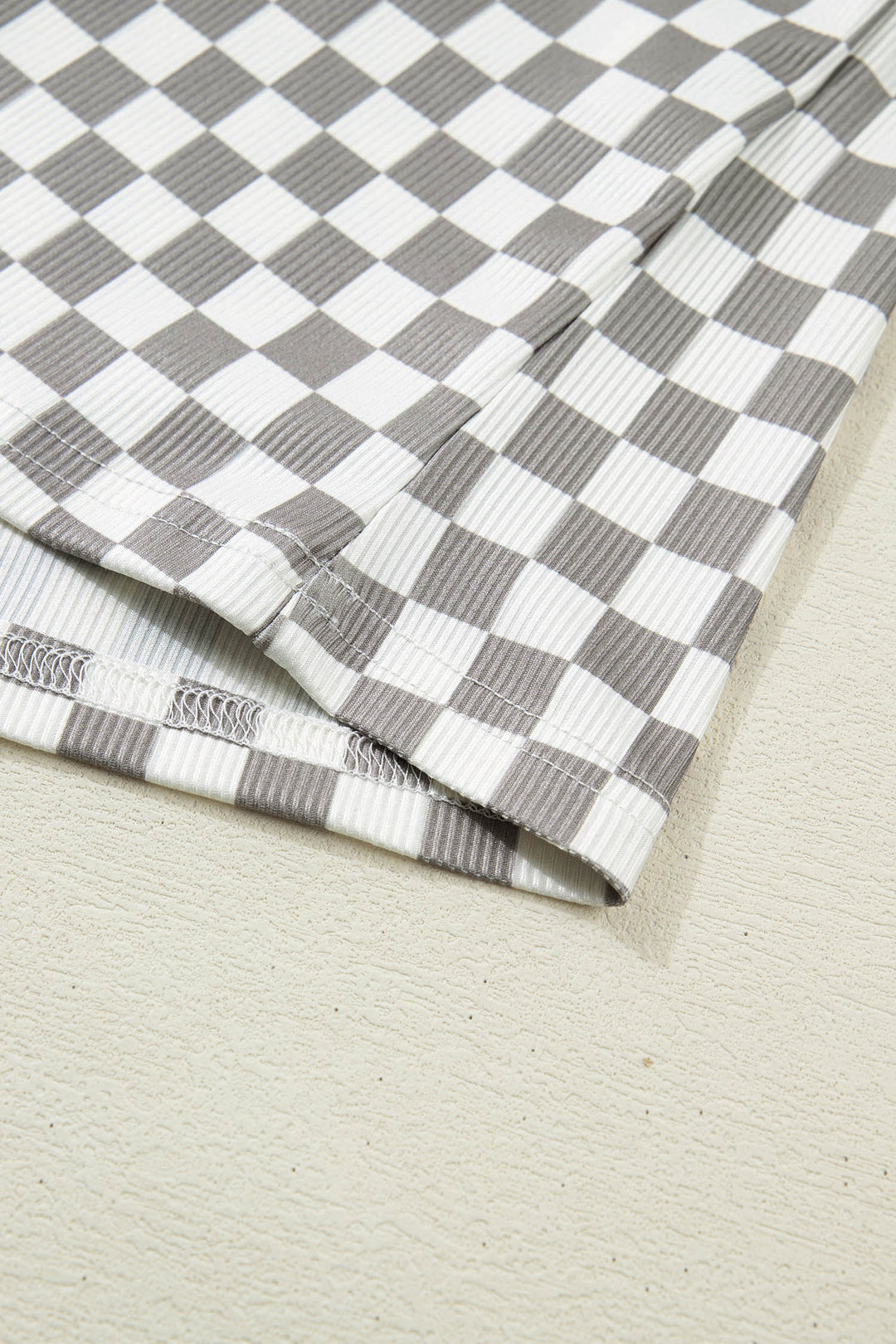 Gray Checkered Print Textured Halter Tank Top