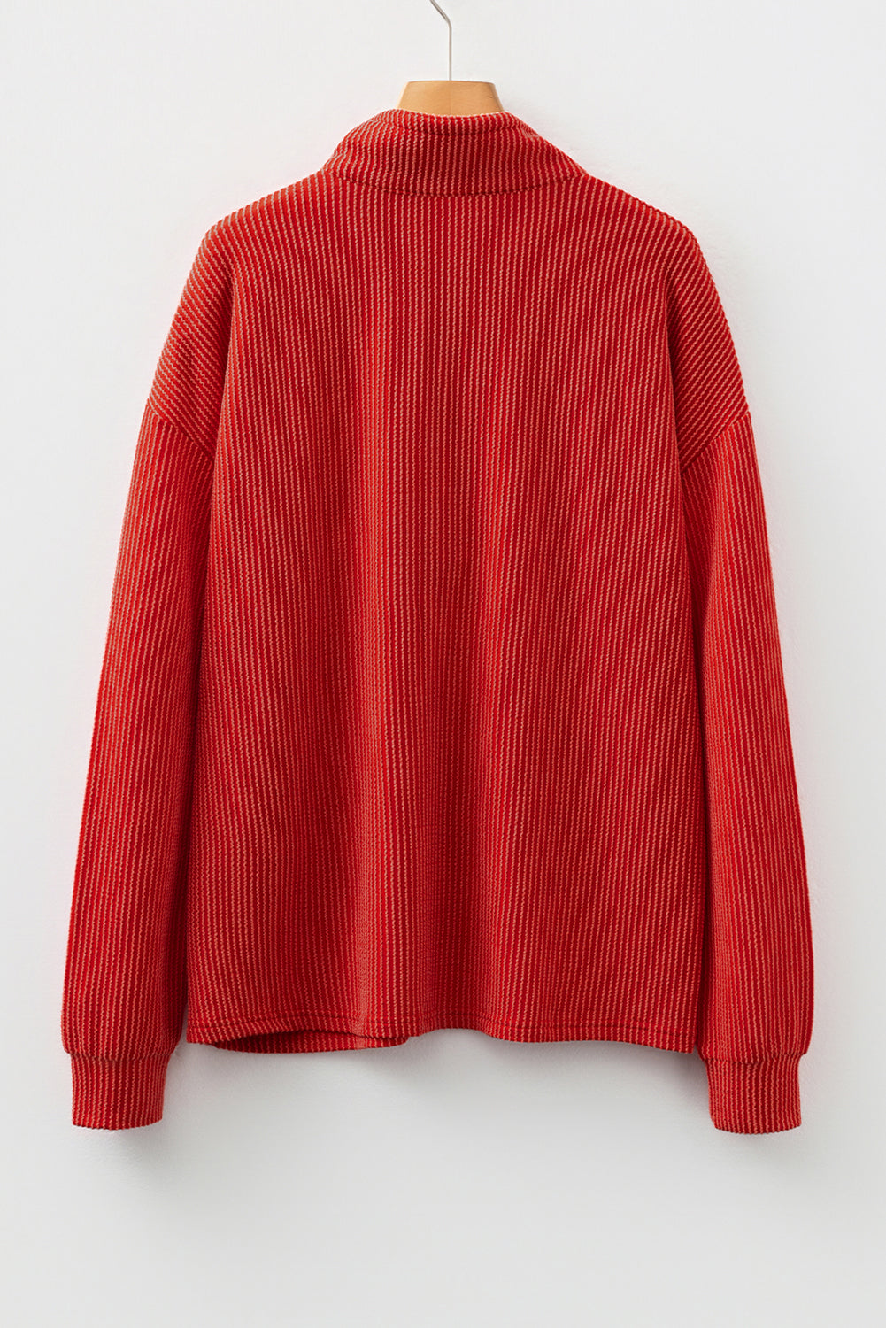 Twist Ribbed Half Button Collared Drawstring Pullover Top
