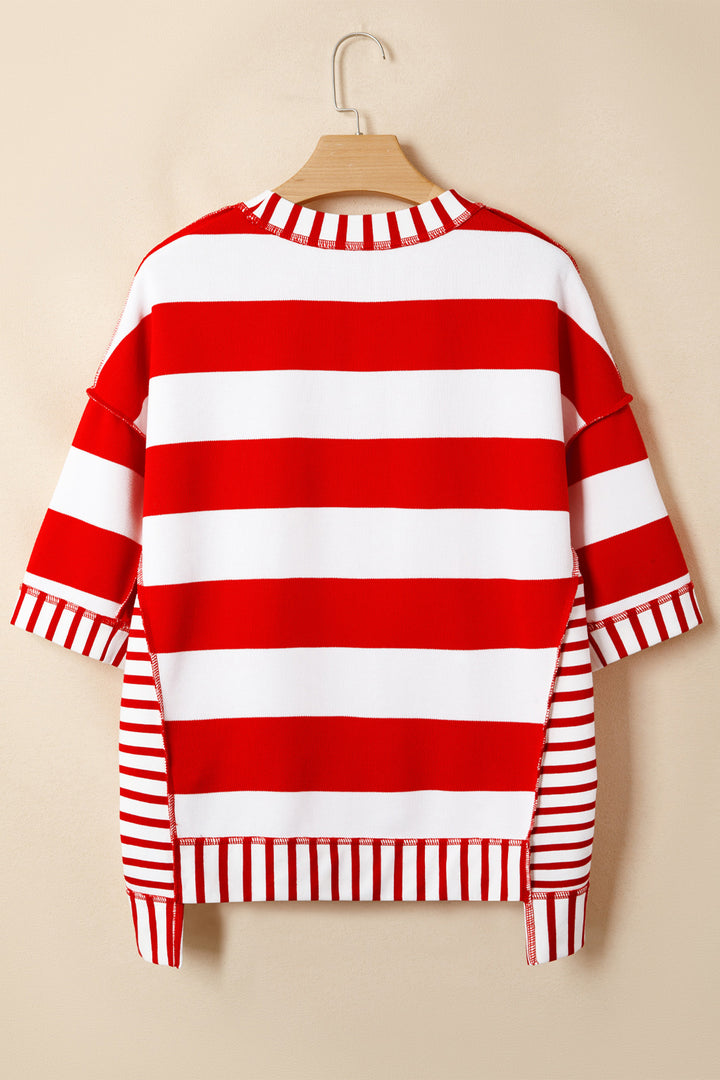 Red Stripe Sequin Bow Patriotic Half Sleeve Top