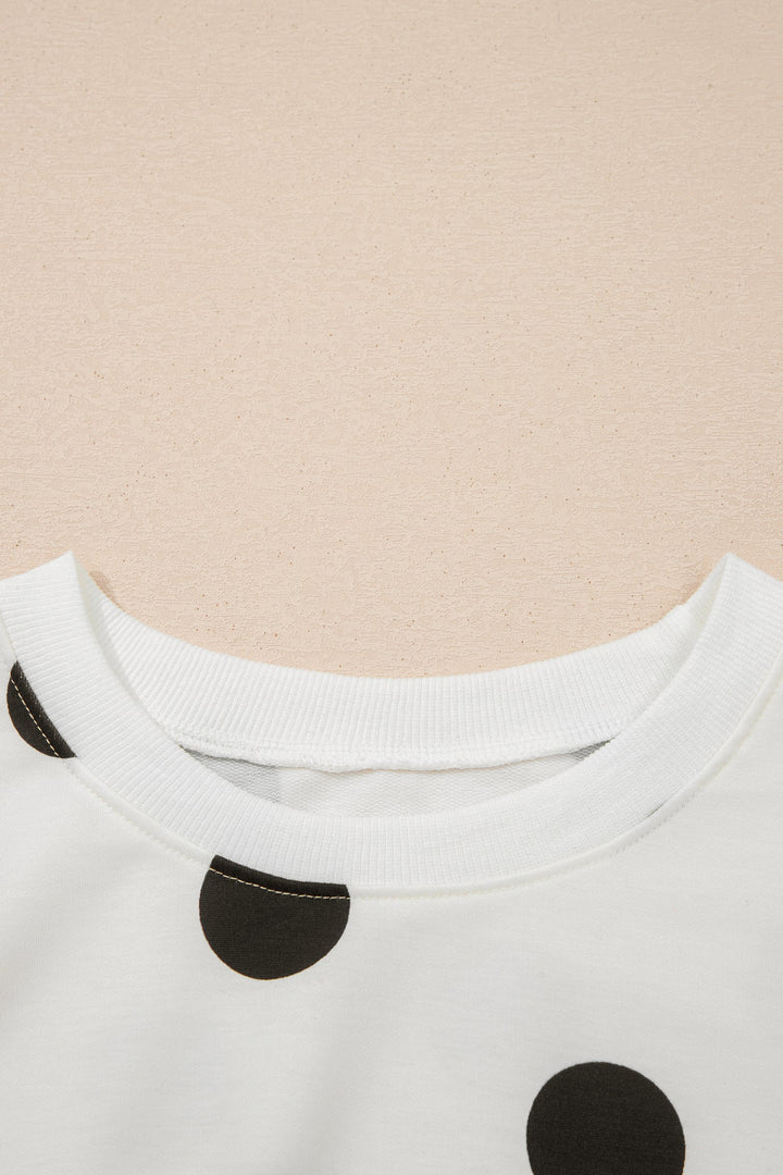 White Polka Dot Printed Long Sleeve Flared Mini Dress