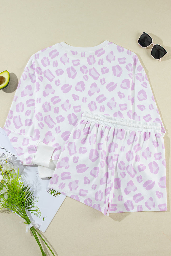 leopard animal print pullover and shorts loungewear