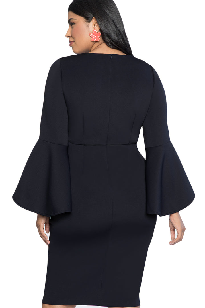 Robe bleu marine à manches évasées grande taille