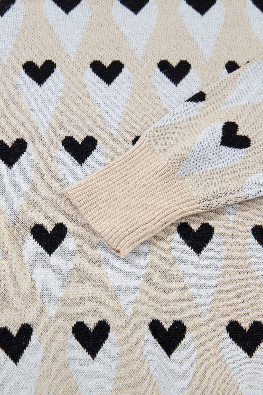 Geometric Heart Print Ribbed Trim Loose Sweater