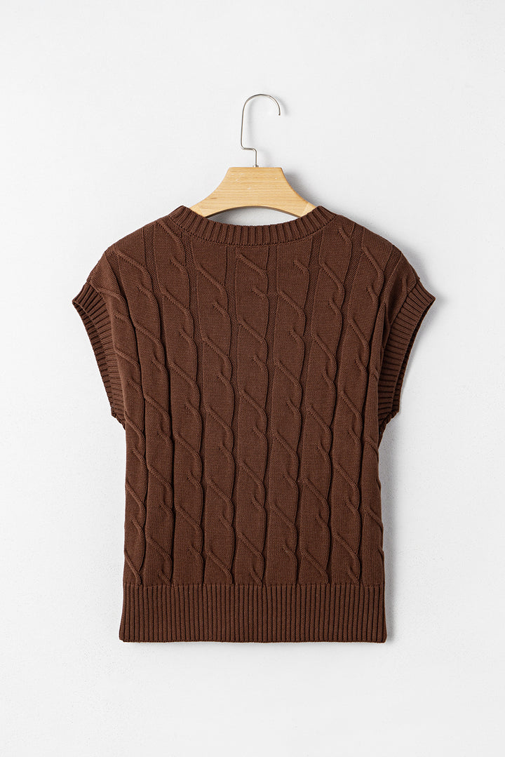 Cable Texture Crew Neck Short Sleeve Sweater Top