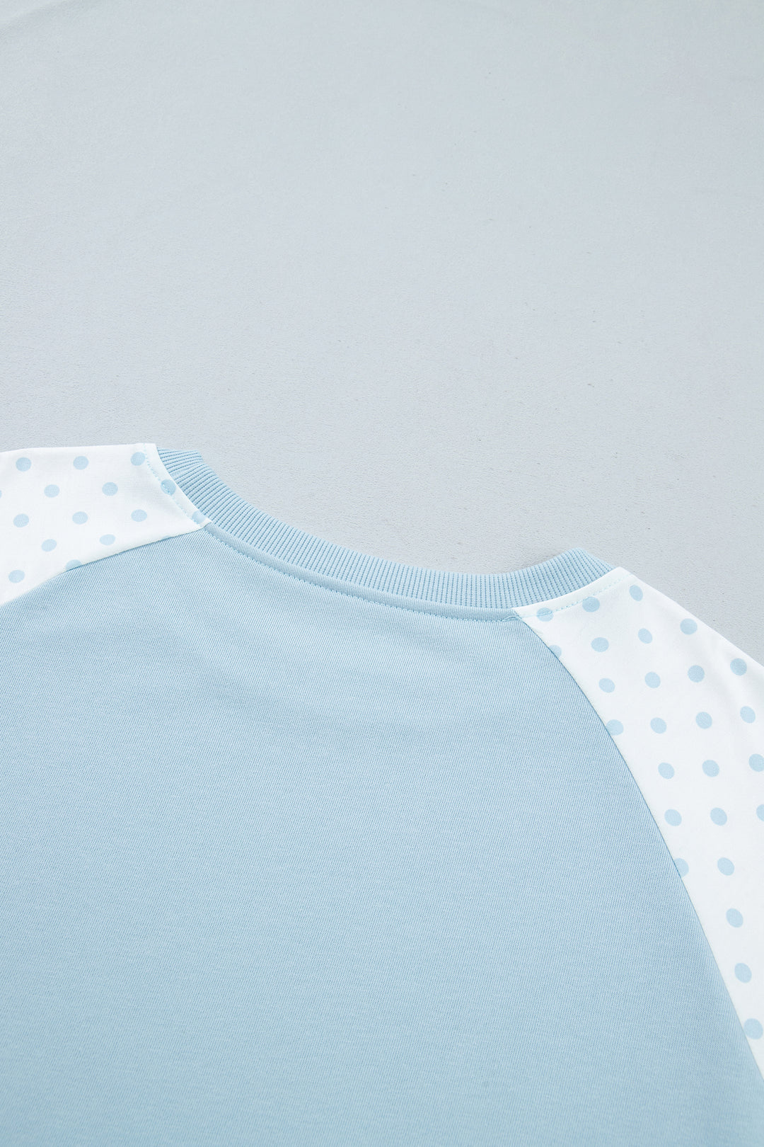 Light Blue Polka Dot Patchwork Colorblock Long Sleeve Casual Two Piece Pants Set