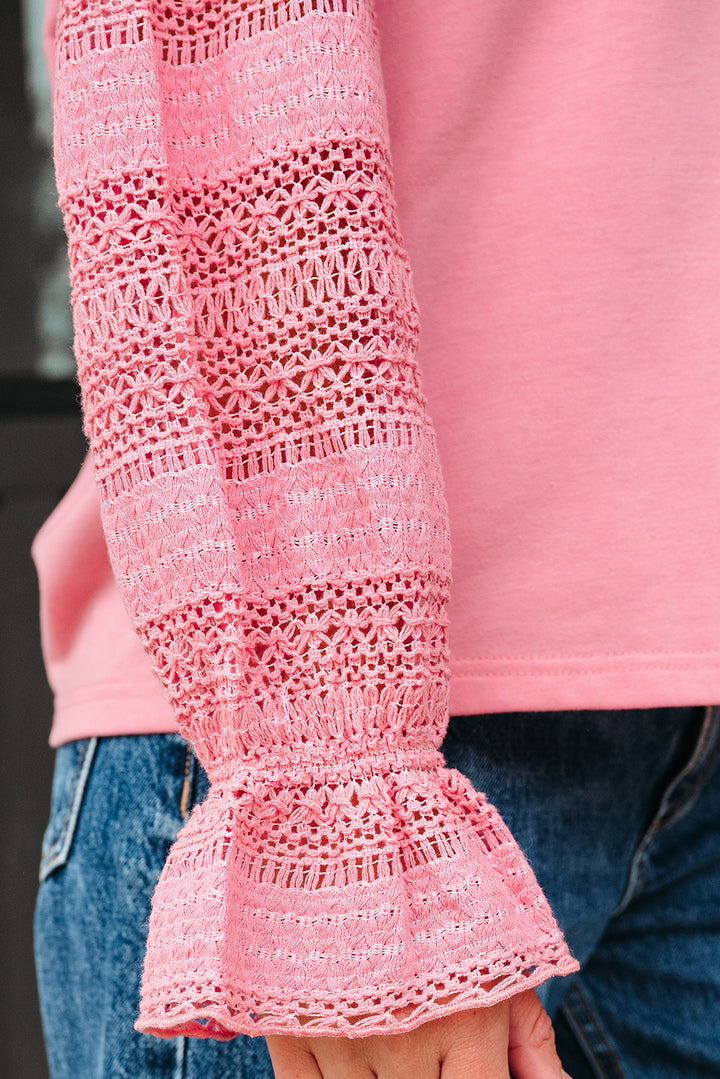 Drop Shoulder Lace Ruffled Sleeve Patchwork Loose Sweatshirt