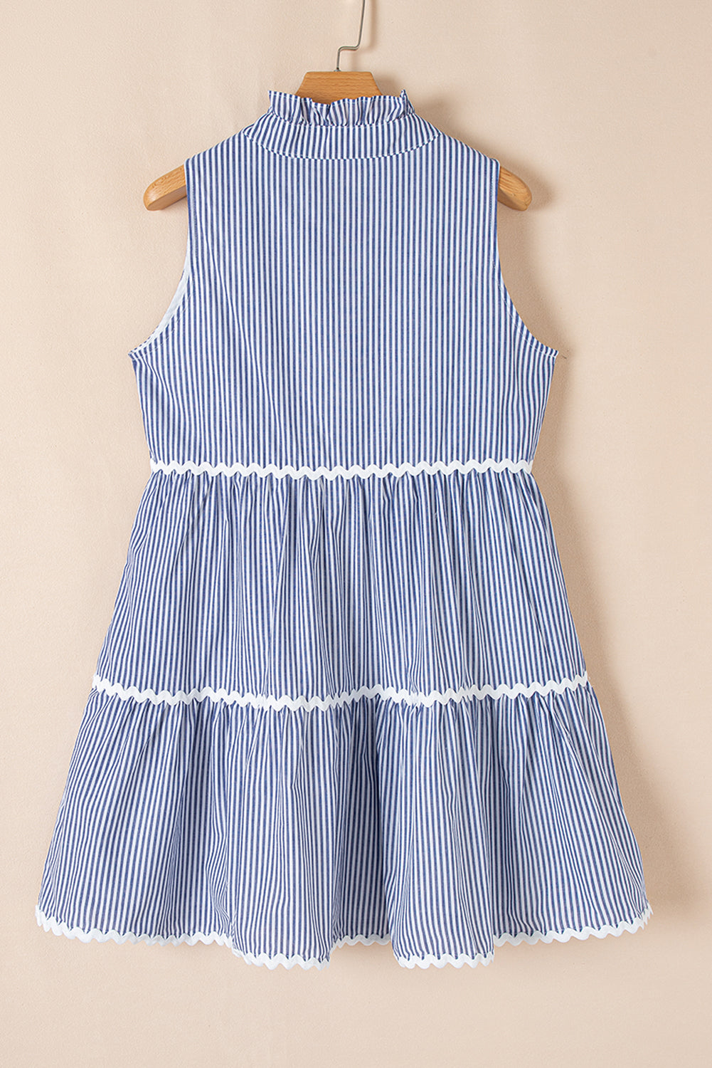Sleeveless Notched V Neck Contrast Ric Rac Mini Dress