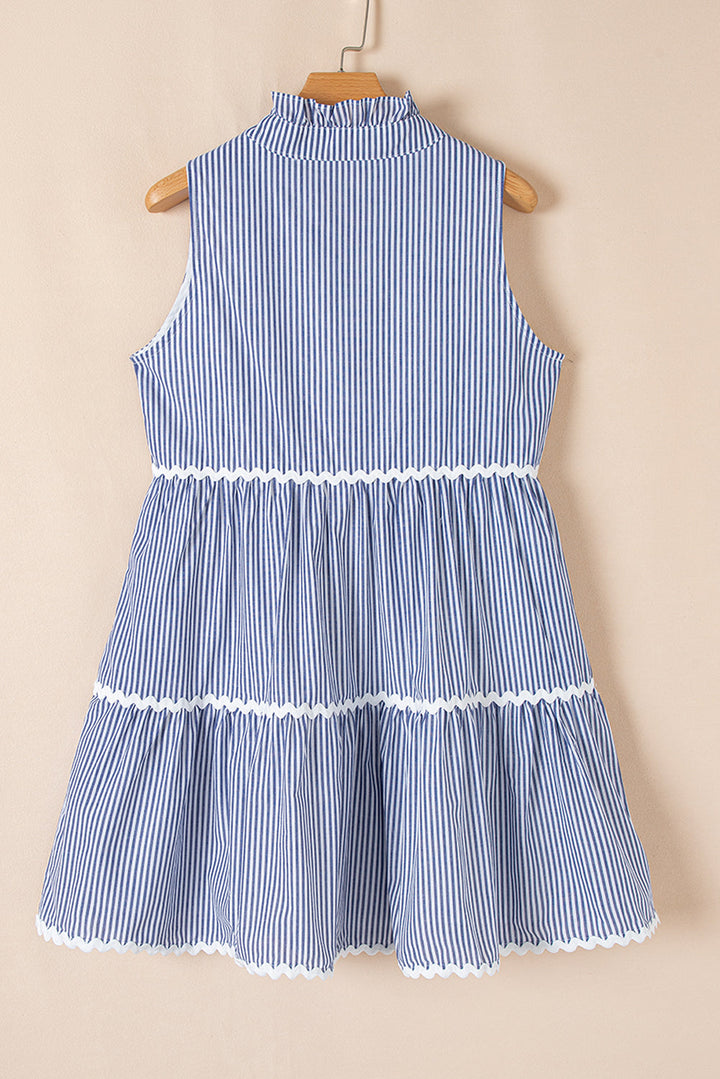 Sleeveless Notched V Neck Contrast Ric Rac Mini Dress