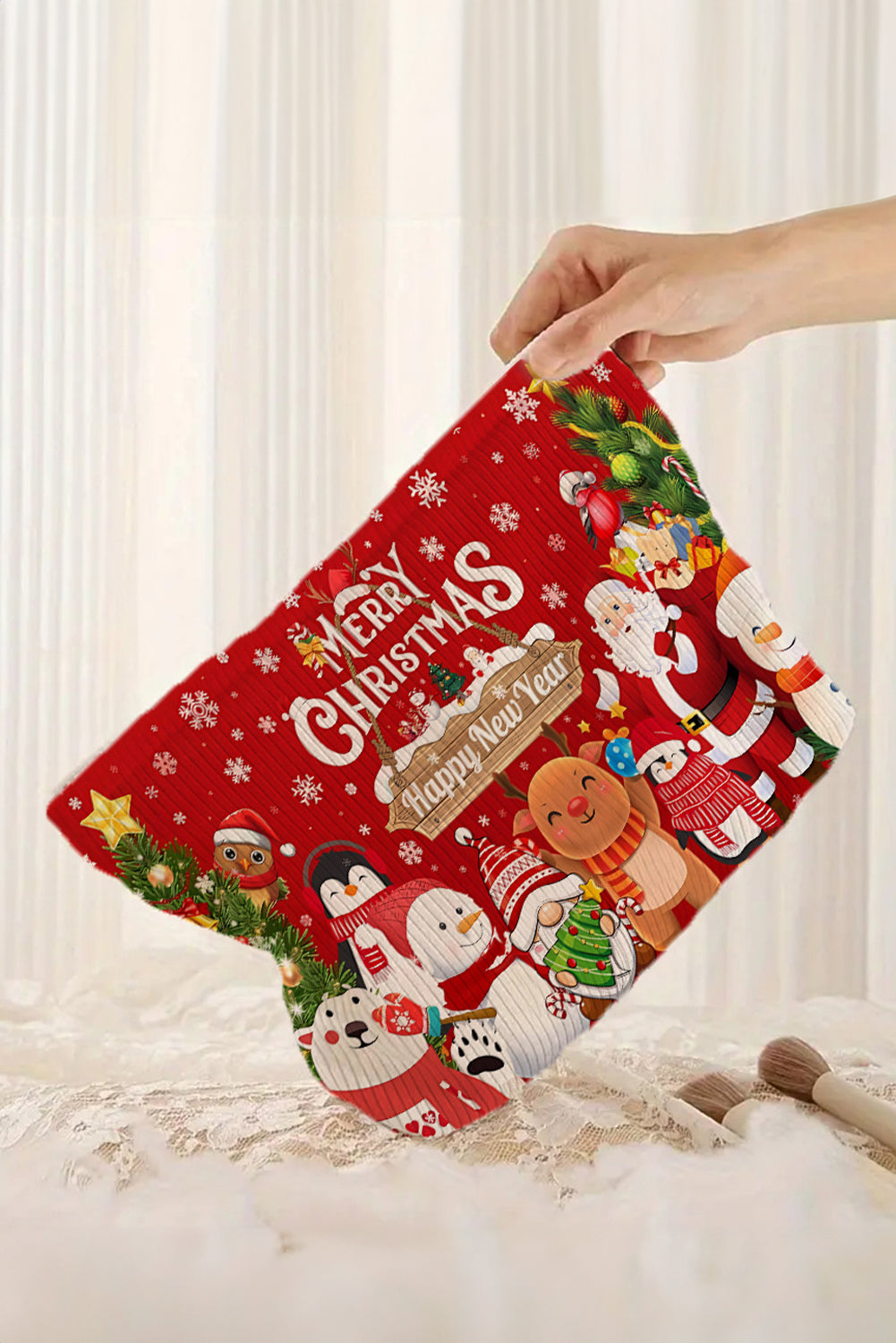 MERRY CHRISTMAS Happy New Year Corduroy Cosmetic Bag