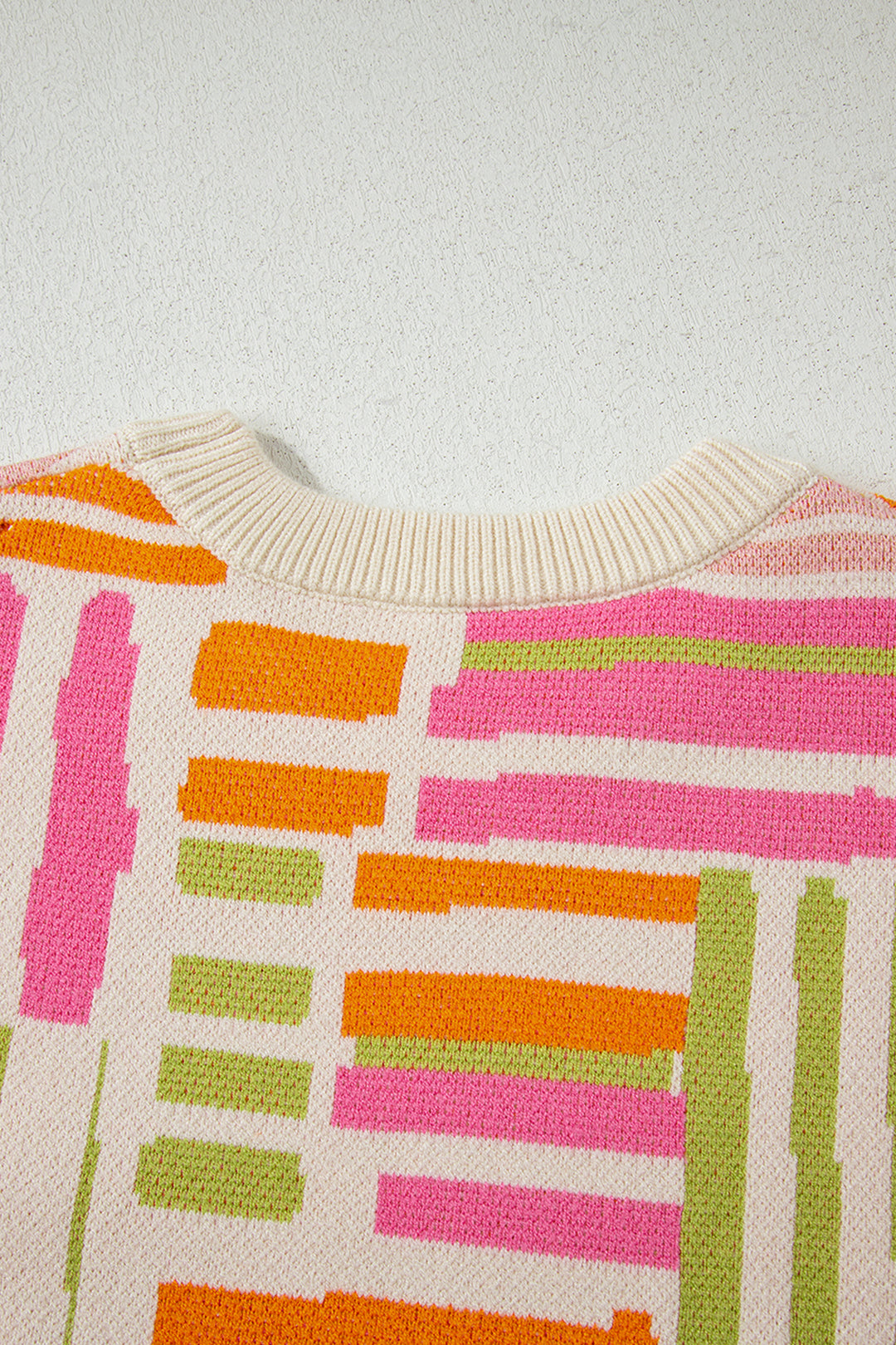 Love Lines Pattern Crew Neck Puff Sleeve Sweater