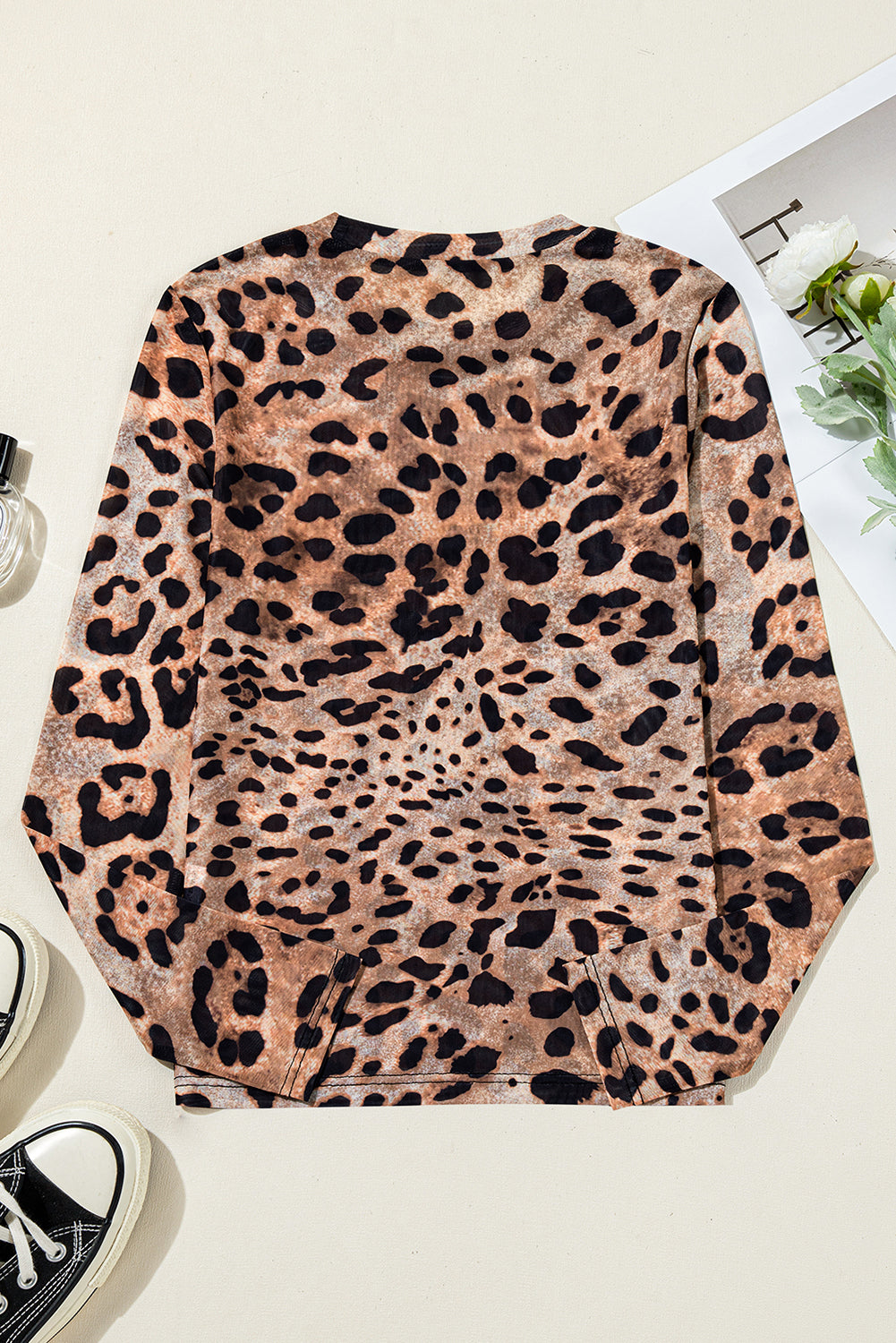 Leopard Round Neck Long Sleeve Slim Top