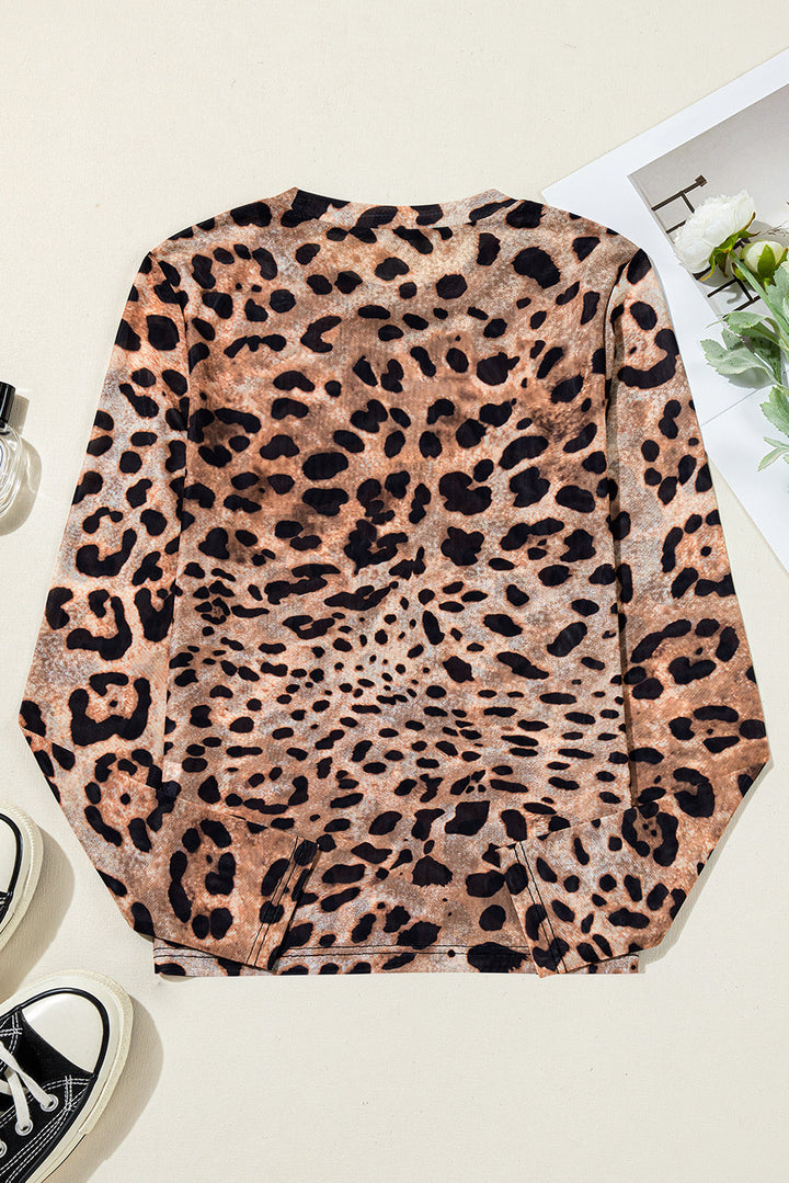 Leopard Round Neck Long Sleeve Slim Top