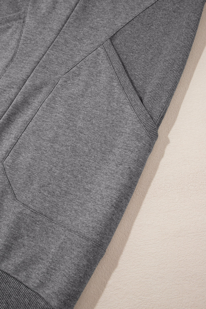 Zip up Collared Ribbed Patchwork Sweatshirt Dress with Pockets