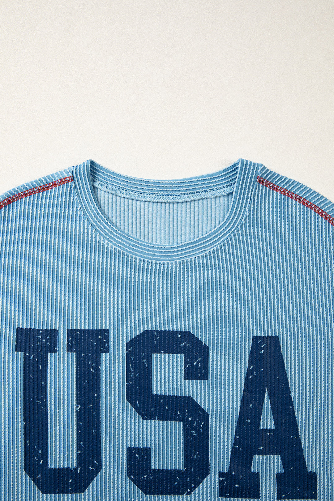 Beau Blue USA Graphic Half Sleeve Loose Ribbed Top