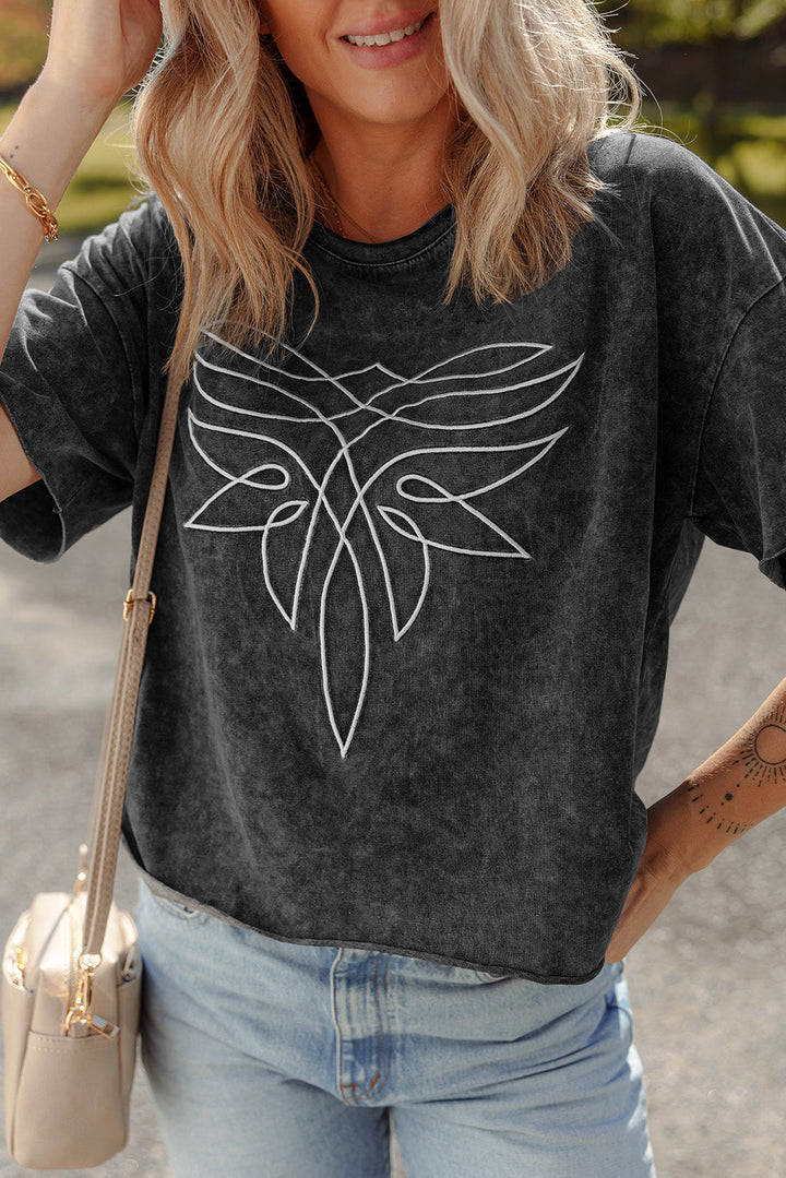 floral embroidered mineral wash crew neck t shirt