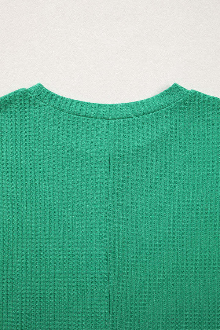 Sea Green Waffle Textured Knit Dolman Short Sleeve Loose Top