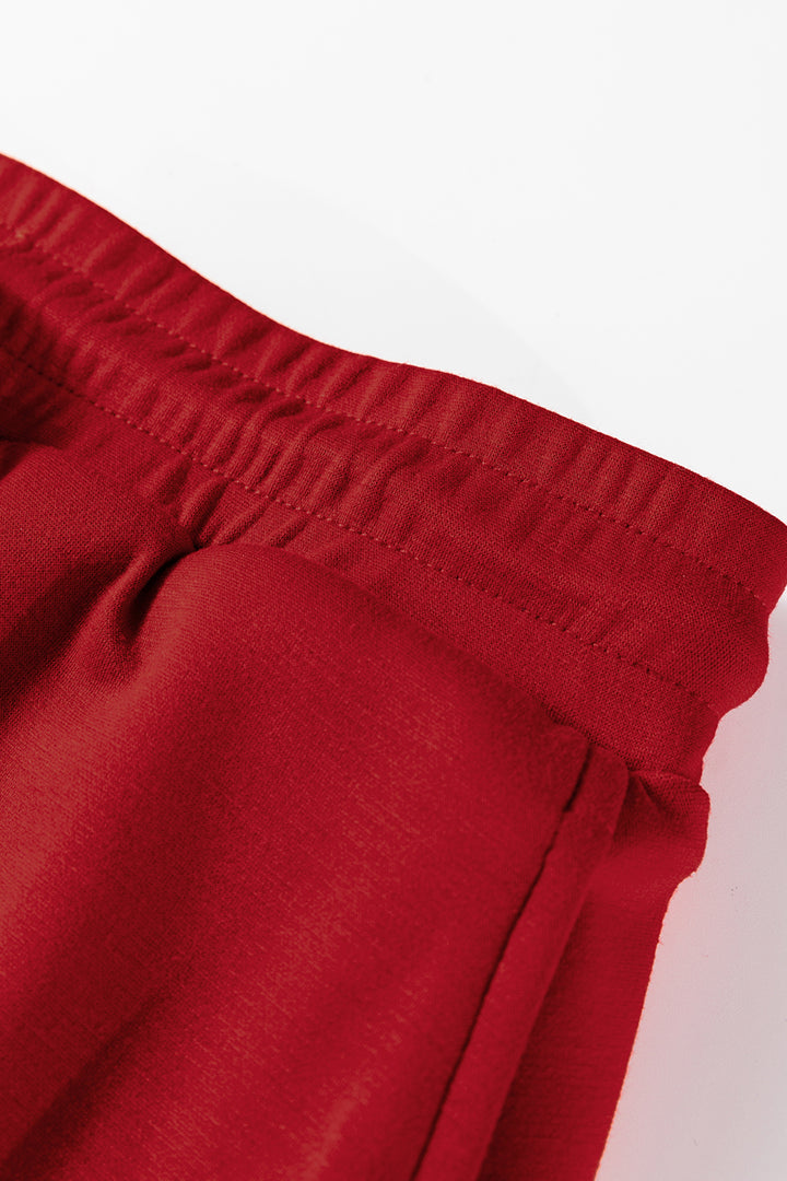 Racing Red Solid Color Drop Shoulder Pullover Mini Skirt 2pcs Outfit
