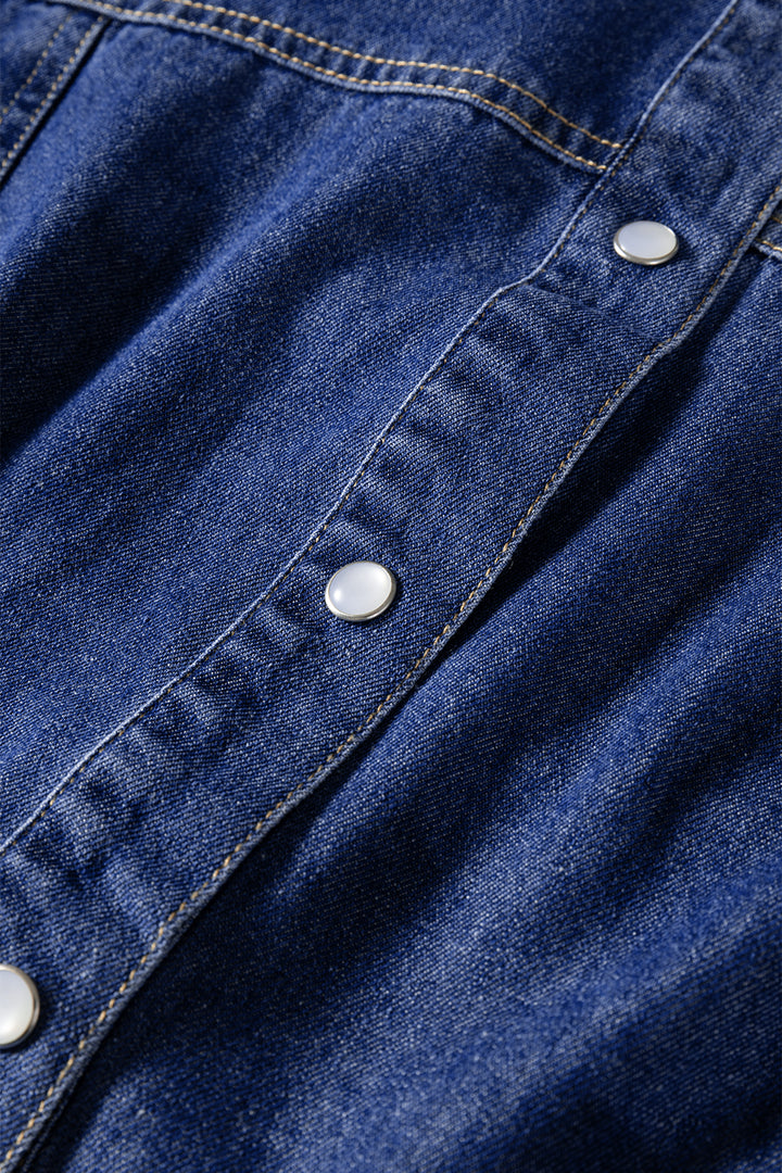 Denim Shirt Collar Long Sleeve Flared Mini Dress