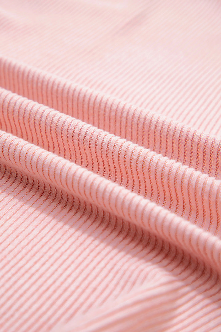 Bonbon Ribbed Exposed Seam Round Neck Chest Pocket Plus Knit Top