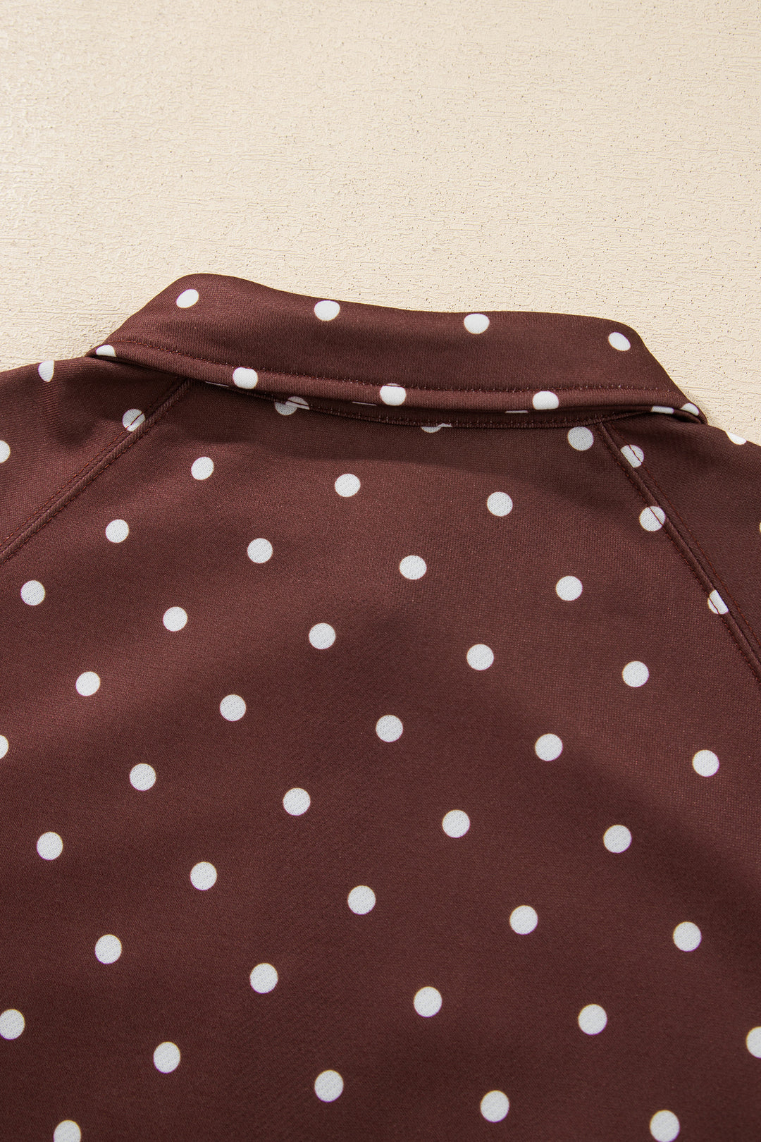Brown Polka Dot Print Metal Button Collar Casual Pullover Sweatshirt