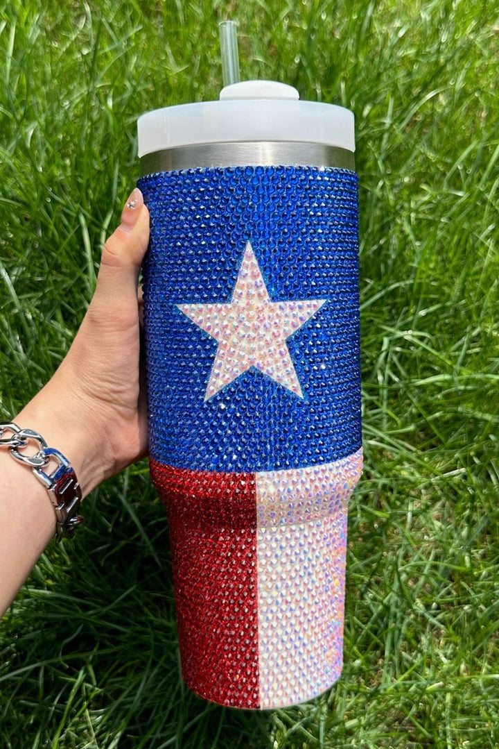 American Flag Star Full Rhinestone Handle Tumbler 40oz
