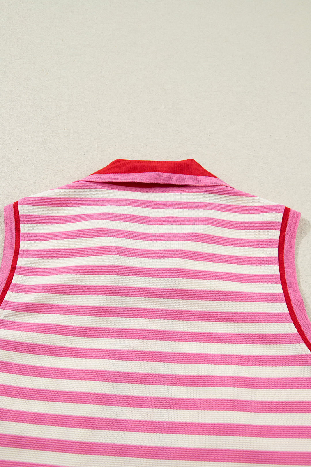 Sachet Pink Textured Stripe Print Zip Collar Sleeveless 2pcs Skort Set