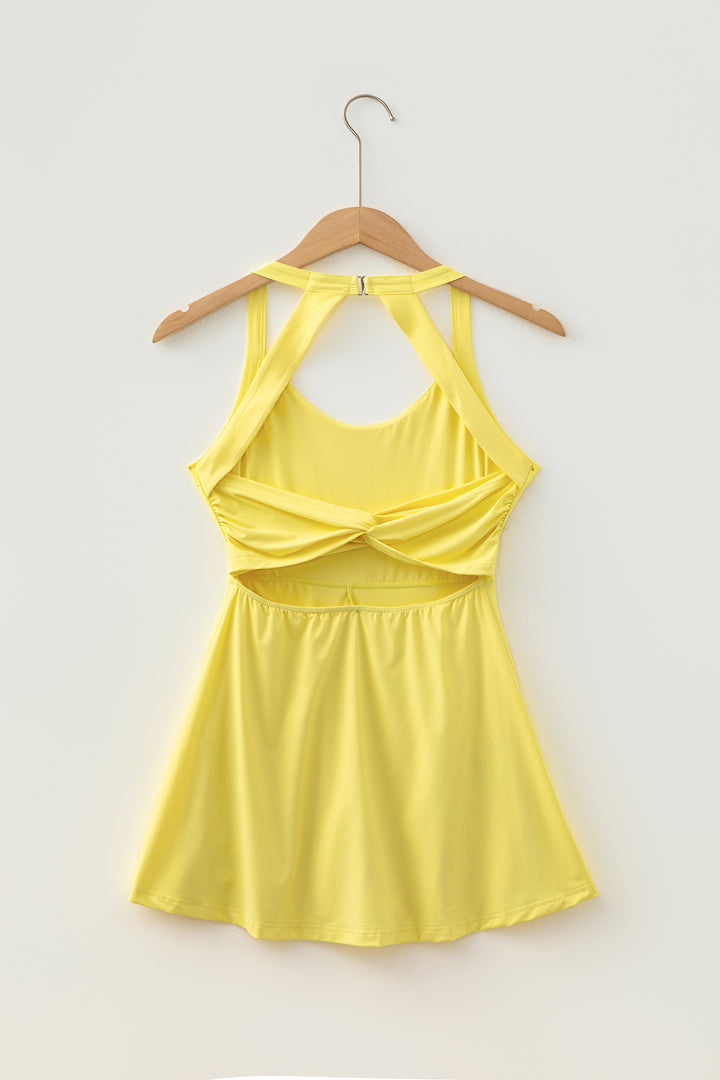 Summer Yellow Cream Daring Back Cutout Active Mini Dress