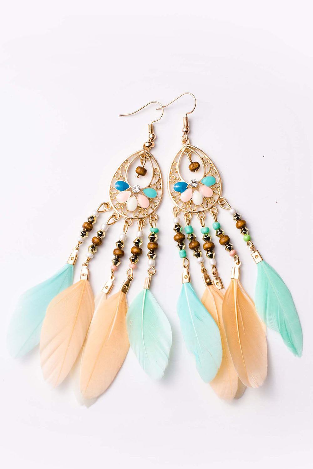 Boucles d'oreilles bohèmes à pompons et plumes creuses