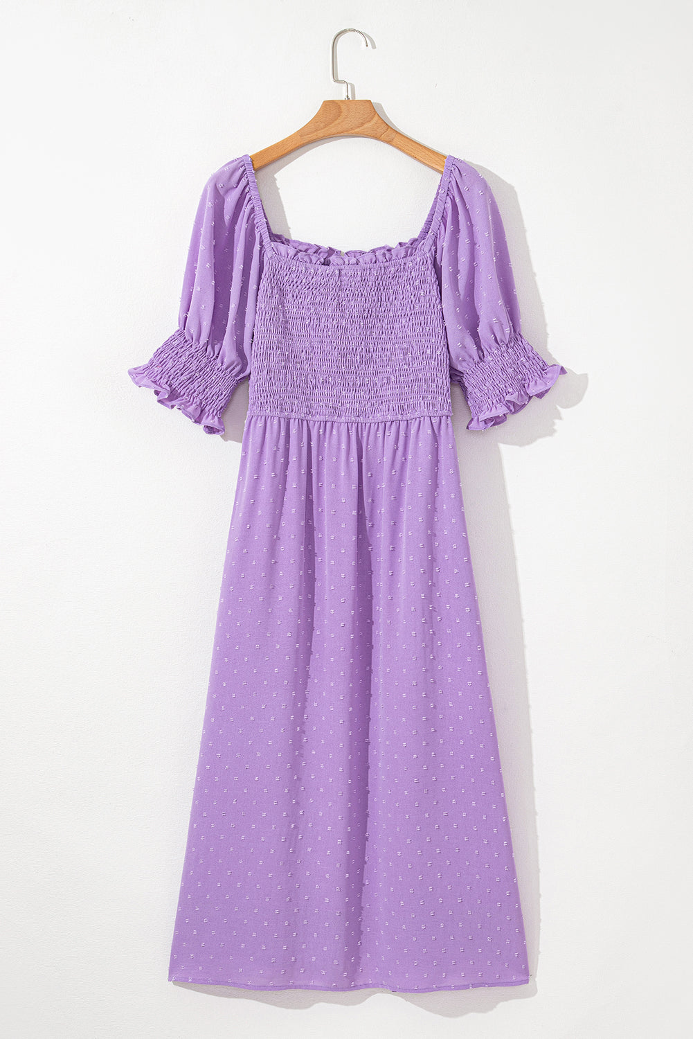 Wisteria Swiss Dot Smocked Frilled Neckline Plus Size Dress