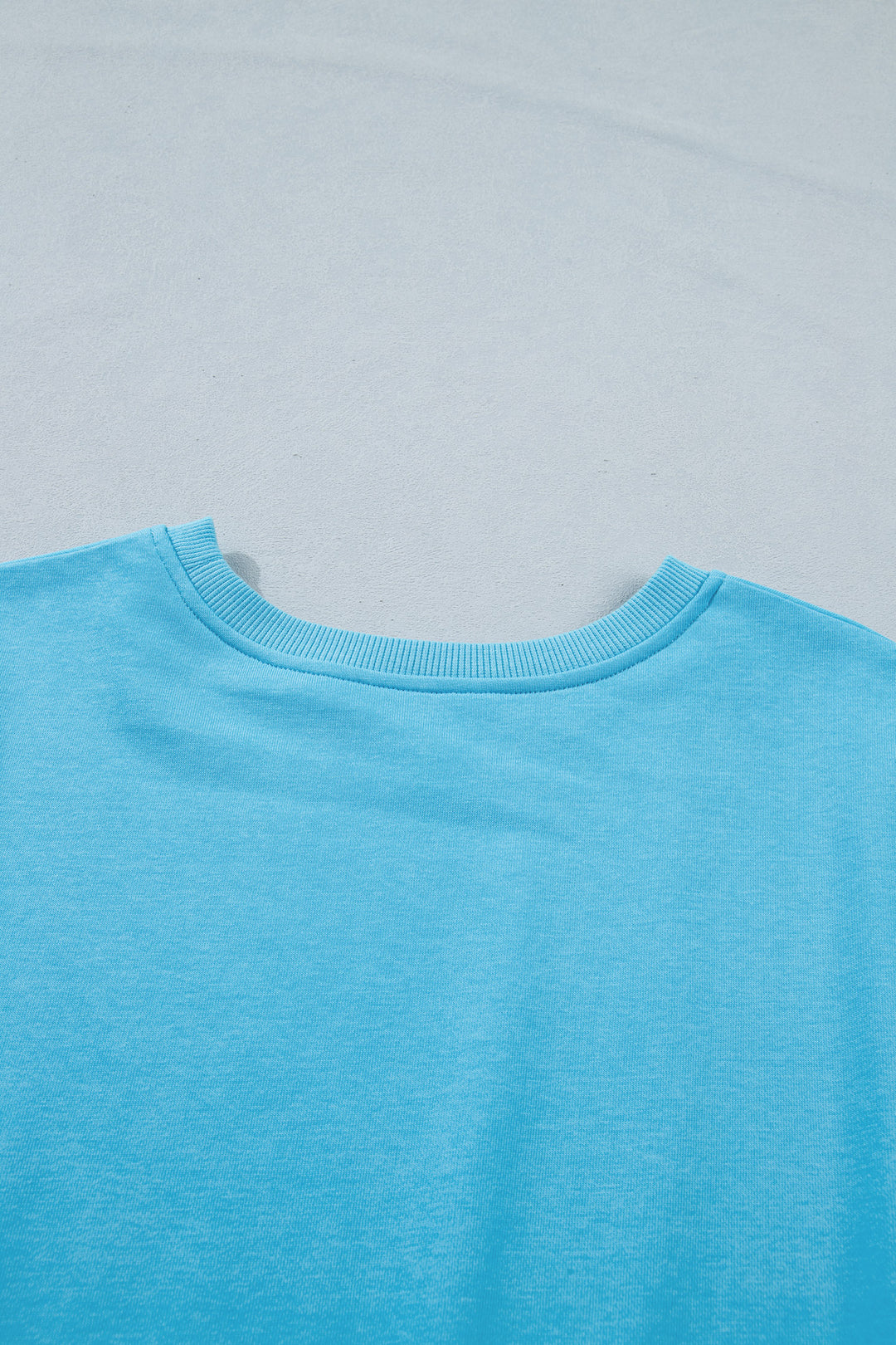 Light Blue Solid Color Puffy Loose Top Drawstring Shorts 2pcs Outfit