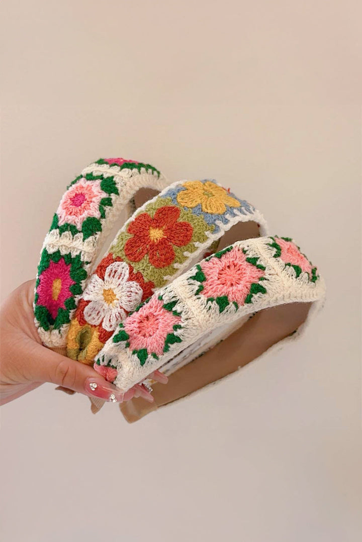 Boho Flower Crochet Cloth Wide Headband