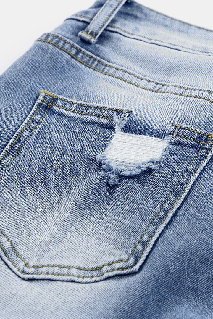 Sky Blue Skinny Distressed Capri Jeans