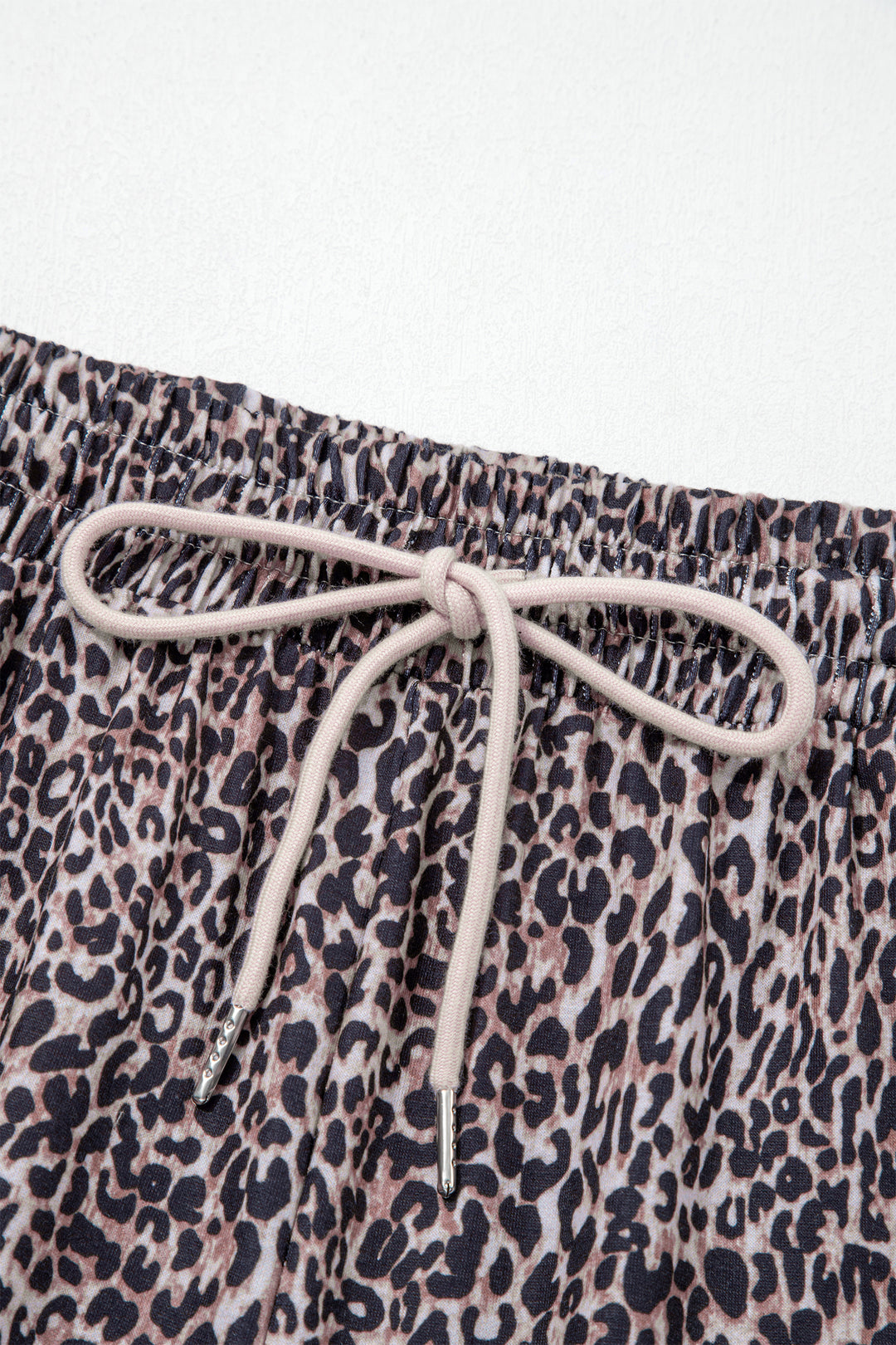 Brown Wild Leopard Print Contrast Lace Striped Detail Drawstring Pants