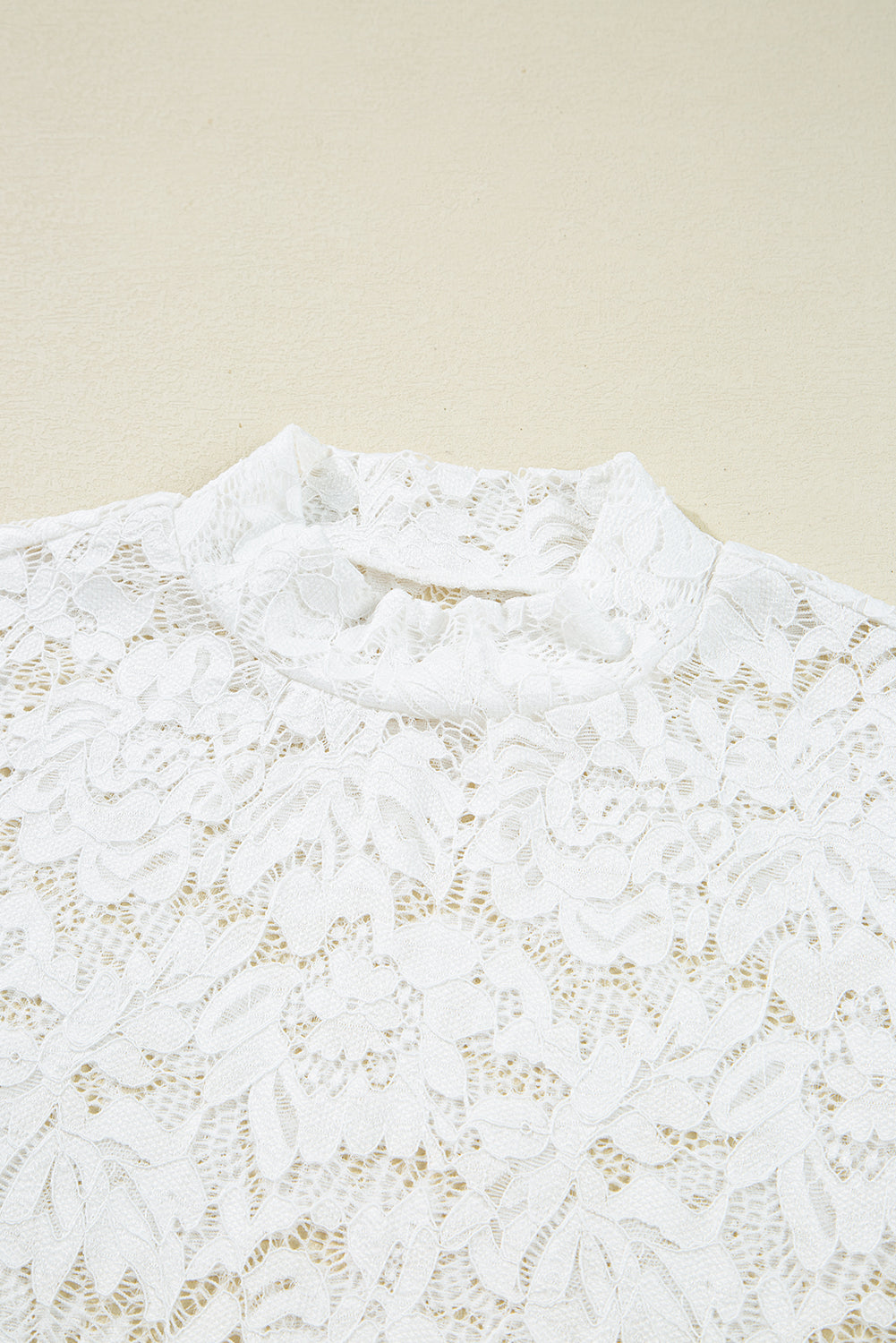 Lace Crochet Bell Sleeve Mock Neck Blouse