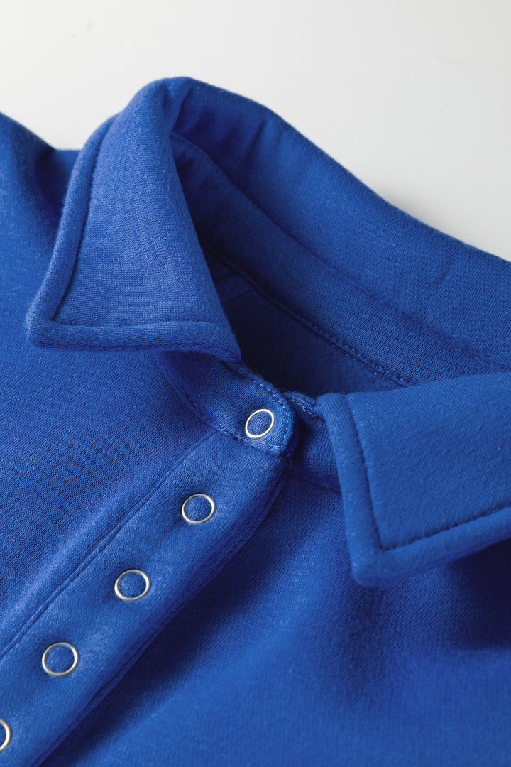 Button up Collared Exposed Seam Chic Sweatshirt
