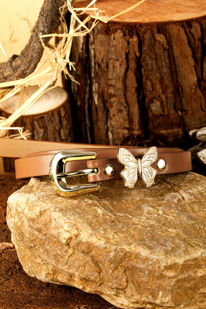 Ceinture fine en cuir PU avec boucle décorative papillon